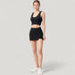 Ribbed Sports Bra with Wide Straps and Scoop Neckline for Low to Medium Impact Activities
