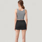 Ribbed Sports Bra with Wide Straps and Scoop Neckline for Low to Medium Impact Activities