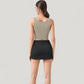 Ribbed Sports Bra with Wide Straps and Scoop Neckline for Low to Medium Impact Activities