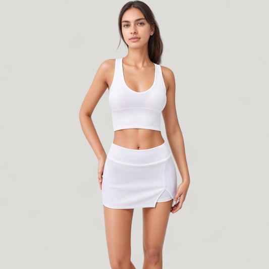 Ribbed Sports Bra with Wide Straps and Scoop Neckline for Low to Medium Impact Activities