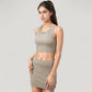 High Neck Ribbed Sports Bra with Longline Fit and Wide Strap Support for Low to Medium Impact Workouts