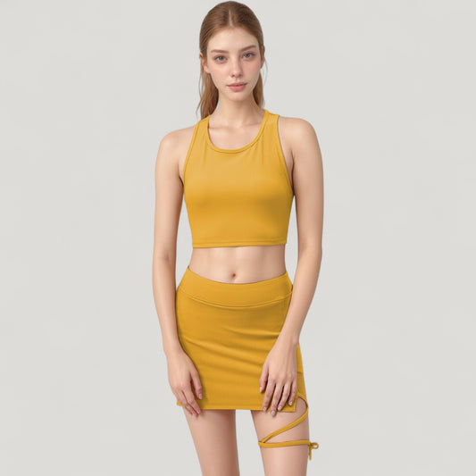 High Neck Ribbed Sports Bra with Longline Fit and Wide Strap Support for Low to Medium Impact Workouts