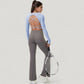 Long Sleeve V-Neck Cropped Active Top with Thumbhole Cuffs and Stretch Fit for Workouts