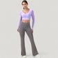 Long Sleeve V-Neck Cropped Active Top with Thumbhole Cuffs and Stretch Fit for Workouts