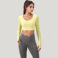Long Sleeve V-Neck Cropped Active Top with Thumbhole Cuffs and Stretch Fit for Workouts