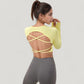 Long Sleeve V-Neck Cropped Active Top with Thumbhole Cuffs and Stretch Fit for Workouts