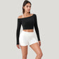 Off Shoulder Long Sleeve Activewear Crop Top with Streamlined Fit and Lightweight Stretch Fabric
