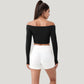 Off Shoulder Long Sleeve Activewear Crop Top with Streamlined Fit and Lightweight Stretch Fabric