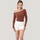 Off Shoulder Long Sleeve Activewear Crop Top with Streamlined Fit and Lightweight Stretch Fabric