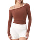 Off Shoulder Long Sleeve Activewear Crop Top with Streamlined Fit and Lightweight Stretch Fabric