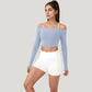 Off Shoulder Long Sleeve Activewear Crop Top with Streamlined Fit and Lightweight Stretch Fabric