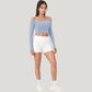 Off Shoulder Long Sleeve Activewear Crop Top with Streamlined Fit and Lightweight Stretch Fabric