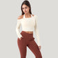 Off Shoulder Long Sleeve Activewear Crop Top with Streamlined Fit and Lightweight Stretch Fabric