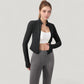 Long Sleeve Zip-Up Cropped Active Jacket with Thumbhole Cuffs and Slim Fit Design