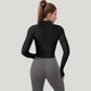 Long Sleeve Zip-Up Cropped Active Jacket with Thumbhole Cuffs and Slim Fit Design