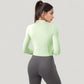 Long Sleeve Zip-Up Cropped Active Jacket with Thumbhole Cuffs and Slim Fit Design