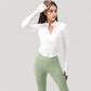 Long Sleeve Zip-Up Cropped Active Jacket with Thumbhole Cuffs and Slim Fit Design