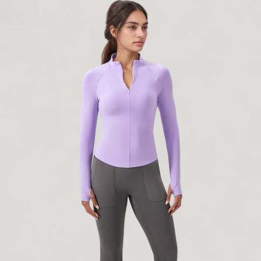 Long Sleeve Half-Zip Slim Fit Active Jacket with Thumbhole Cuffs and Mock Neck