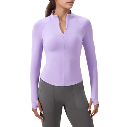 Long Sleeve Half-Zip Slim Fit Active Jacket with Thumbhole Cuffs and Mock Neck