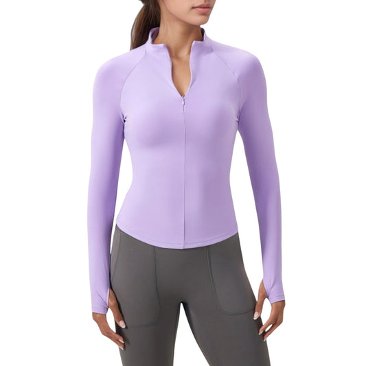 Long Sleeve Half-Zip Slim Fit Active Jacket with Thumbhole Cuffs and Mock Neck