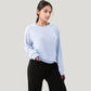 Long Sleeve Crew Neck Pullover Top with Relaxed Fit and Ribbed Cuffs