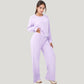 Long Sleeve Crew Neck Pullover Top with Relaxed Fit and Ribbed Cuffs