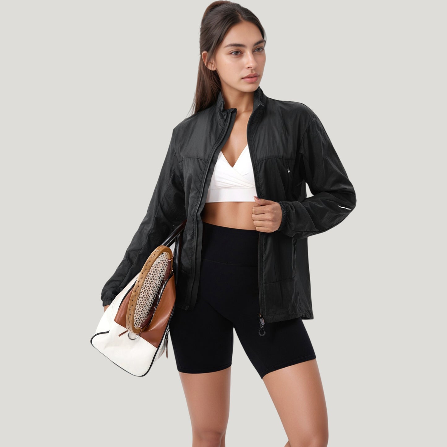 Lightweight Full Zip Sun Protection Jacket with Long Sleeves and High Neck