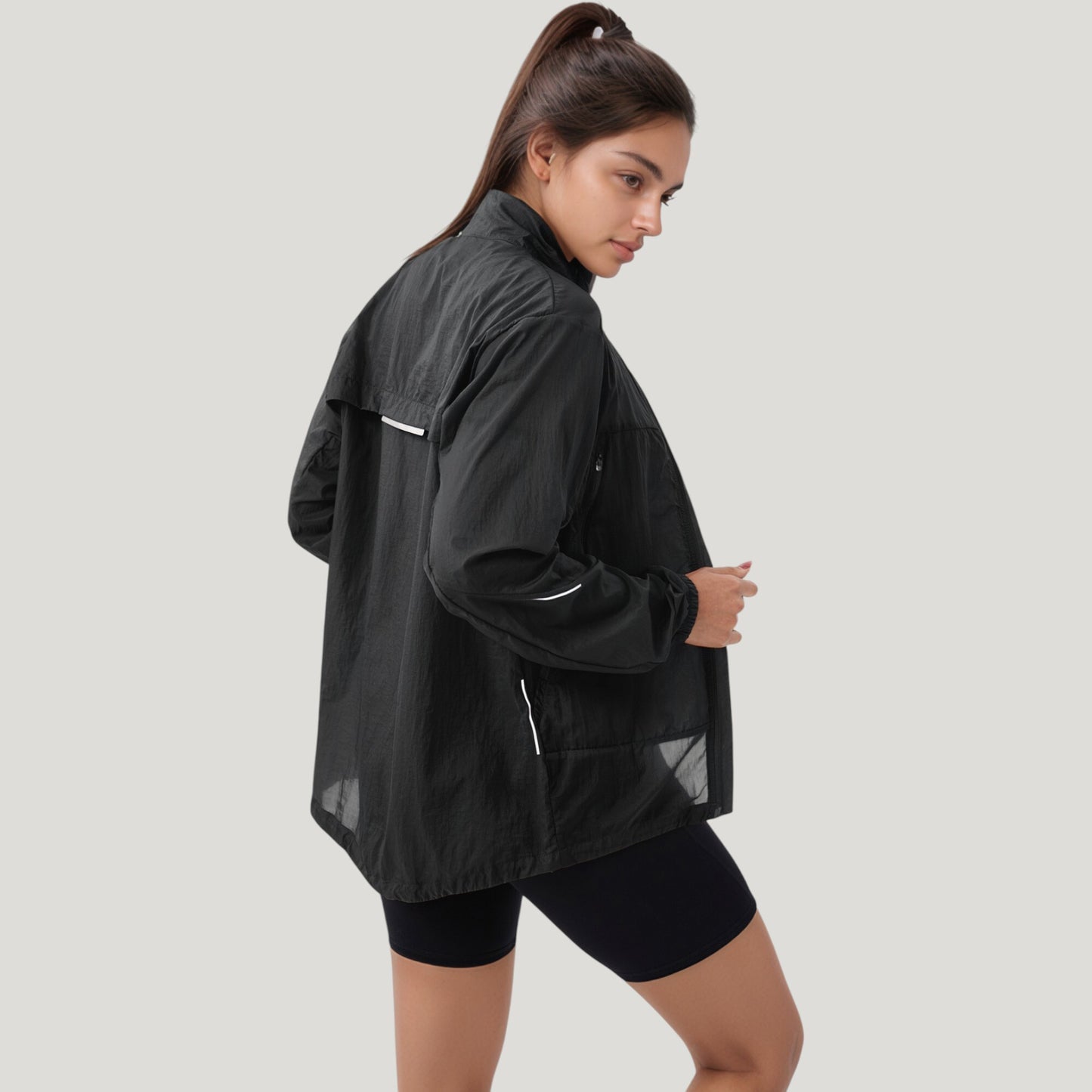 Lightweight Full Zip Sun Protection Jacket with Long Sleeves and High Neck