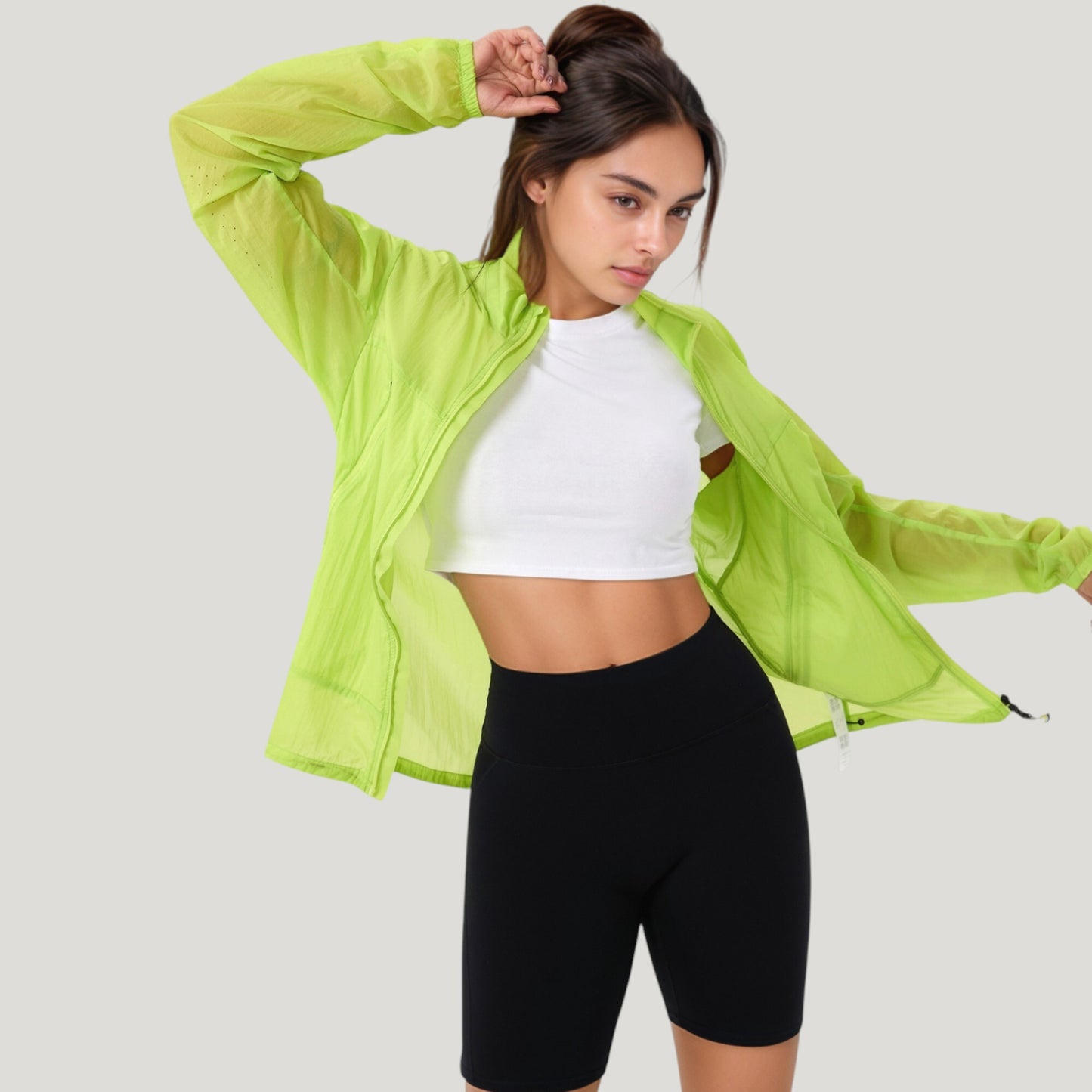 Lightweight Full Zip Sun Protection Jacket with Long Sleeves and High Neck