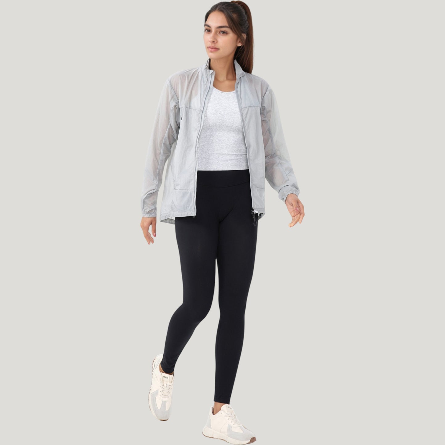 Lightweight Full Zip Sun Protection Jacket with Long Sleeves and High Neck