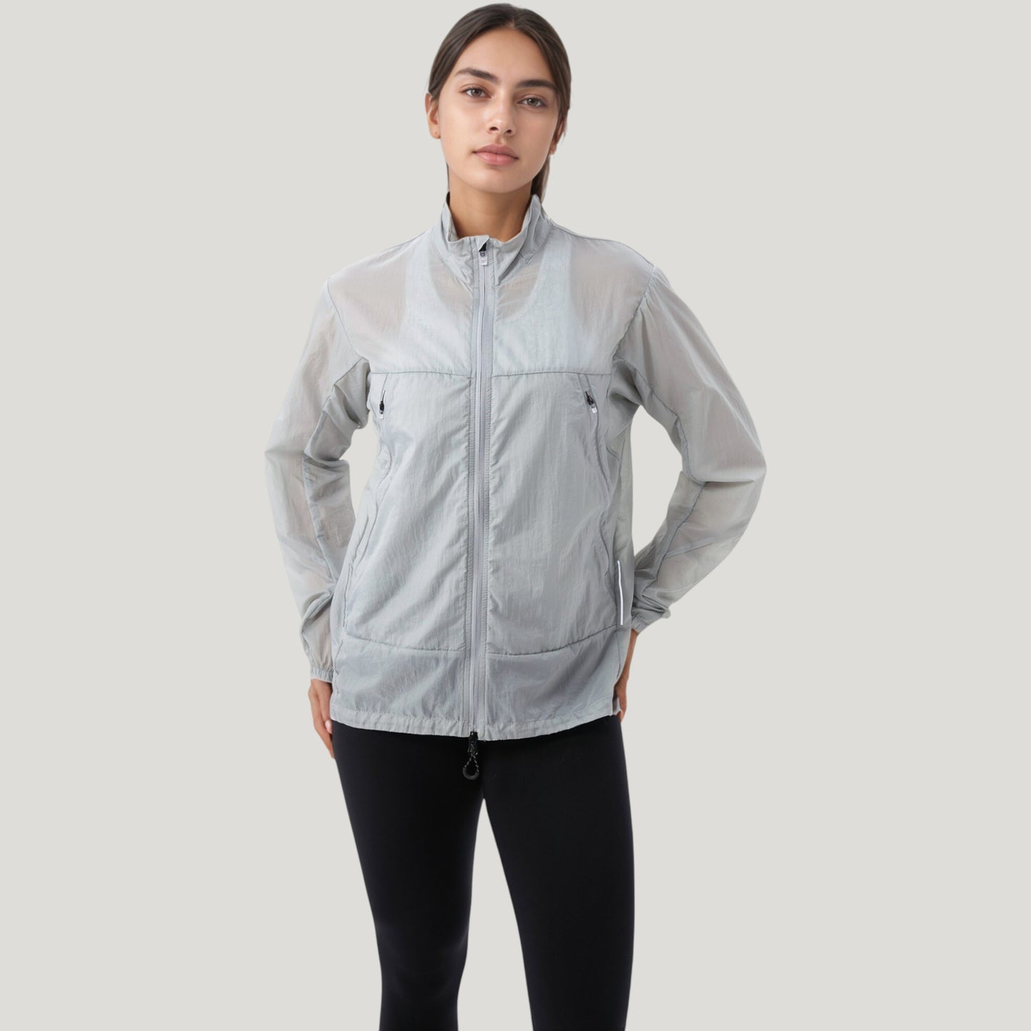 Lightweight Full Zip Sun Protection Jacket with Long Sleeves and High Neck