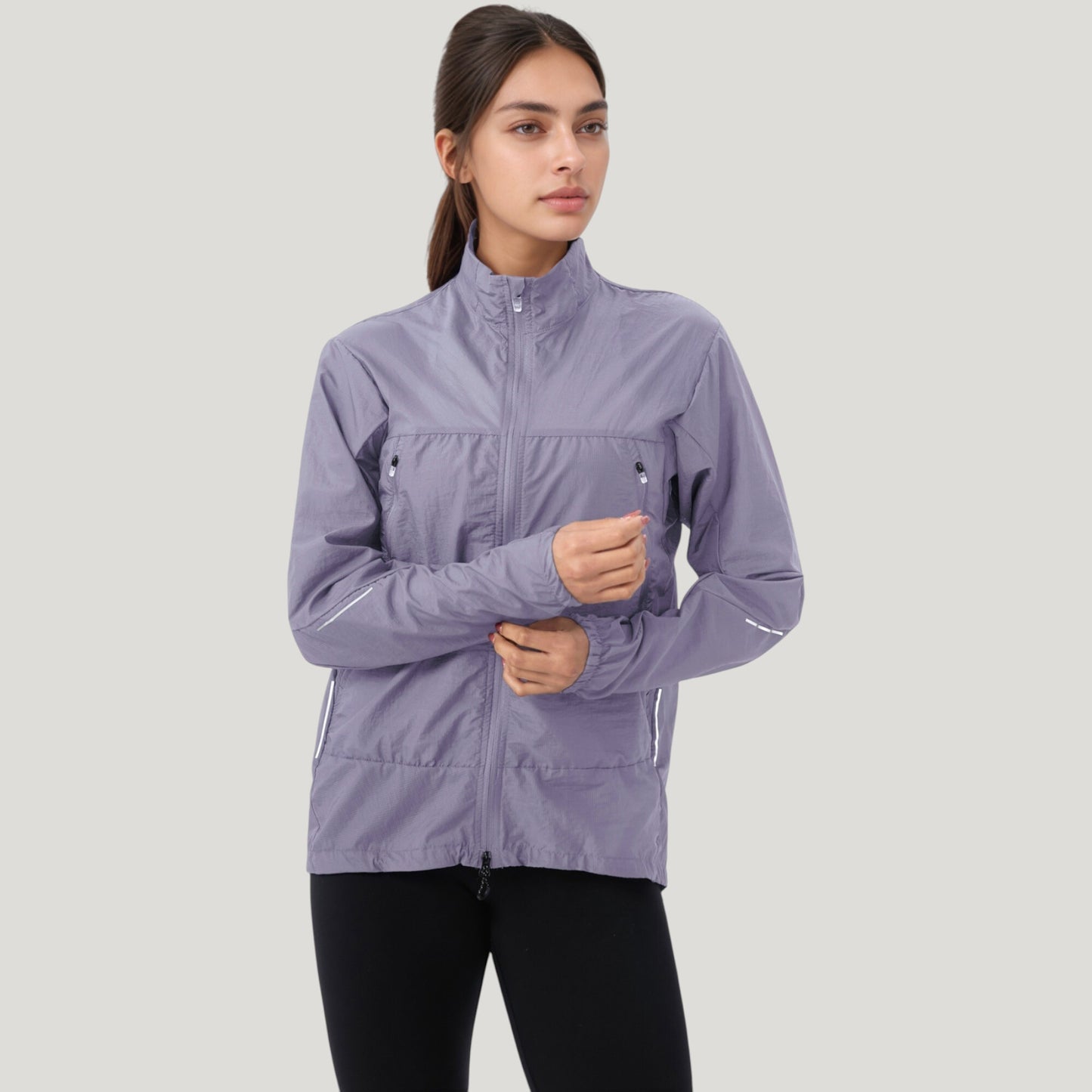 Lightweight Full Zip Sun Protection Jacket with Long Sleeves and High Neck