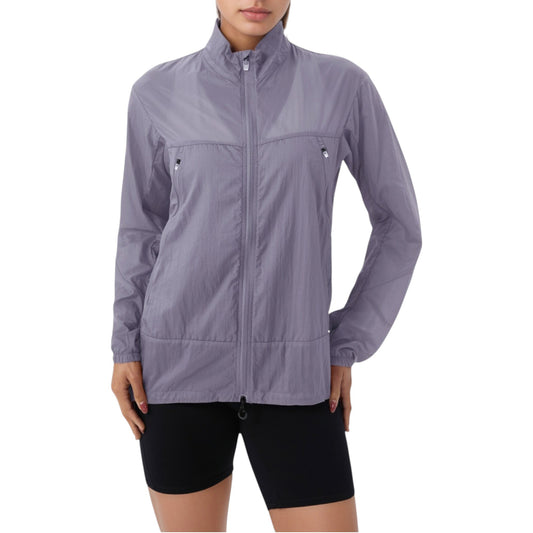 Lightweight Full Zip Sun Protection Jacket with Long Sleeves and High Neck