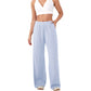 High Waist Wide Leg Athletic Pants with Side Pockets and Elastic Waistband