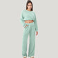 High Waist Wide Leg Athletic Pants with Side Pockets and Elastic Waistband