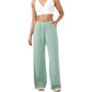 High Waist Wide Leg Athletic Pants with Side Pockets and Elastic Waistband