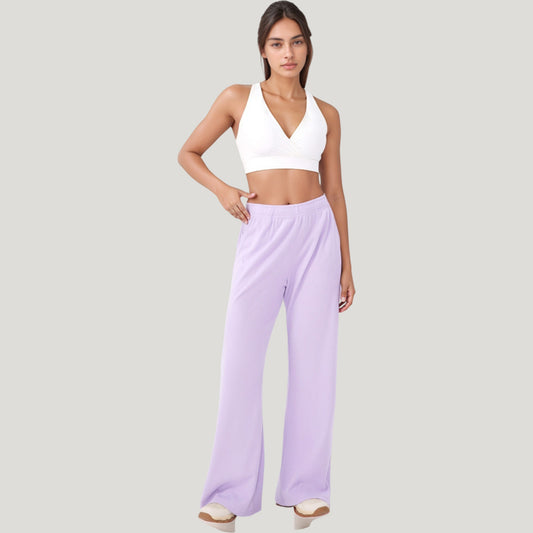 High Waist Wide Leg Athletic Pants with Side Pockets and Elastic Waistband