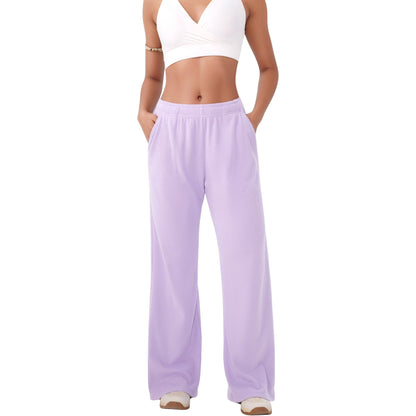 High Waist Wide Leg Athletic Pants with Side Pockets and Elastic Waistband
