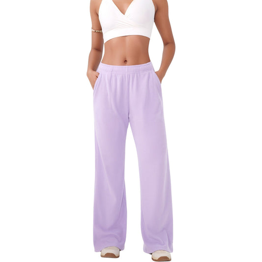 High Waist Wide Leg Athletic Pants with Side Pockets and Elastic Waistband