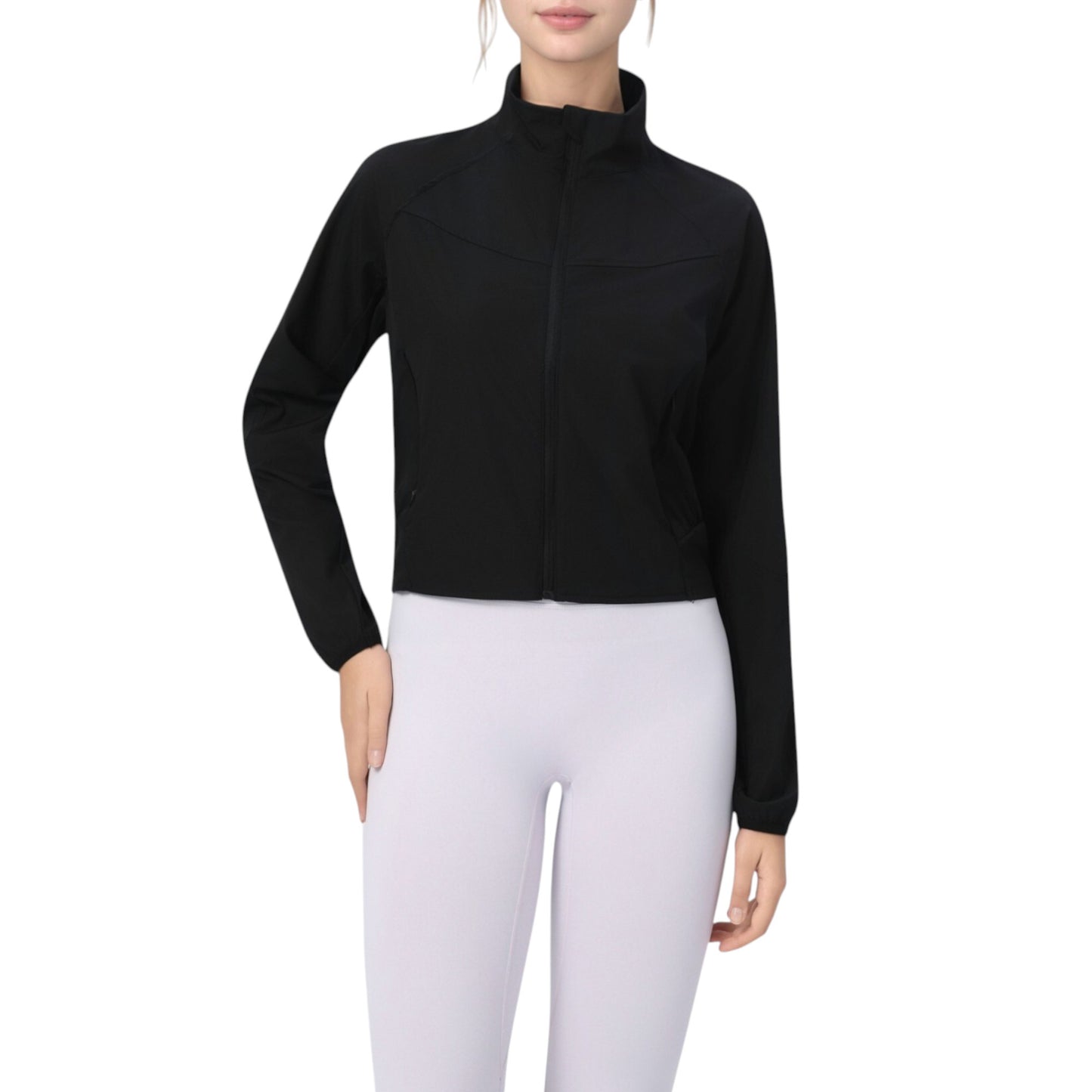 Lightweight Zip Up Active Jacket with Stand Collar and Slim Fit