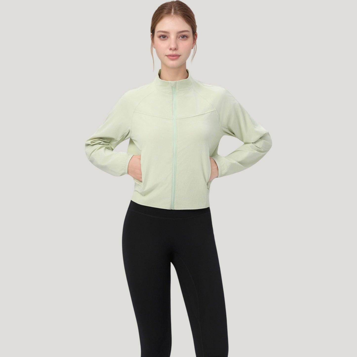 Lightweight Zip Up Active Jacket with Stand Collar and Slim Fit