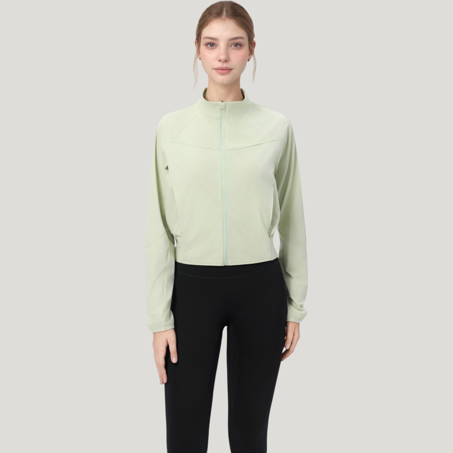 Lightweight Zip Up Active Jacket with Stand Collar and Slim Fit