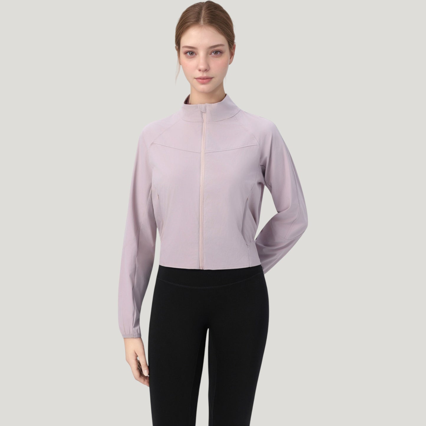 Lightweight Zip Up Active Jacket with Stand Collar and Slim Fit