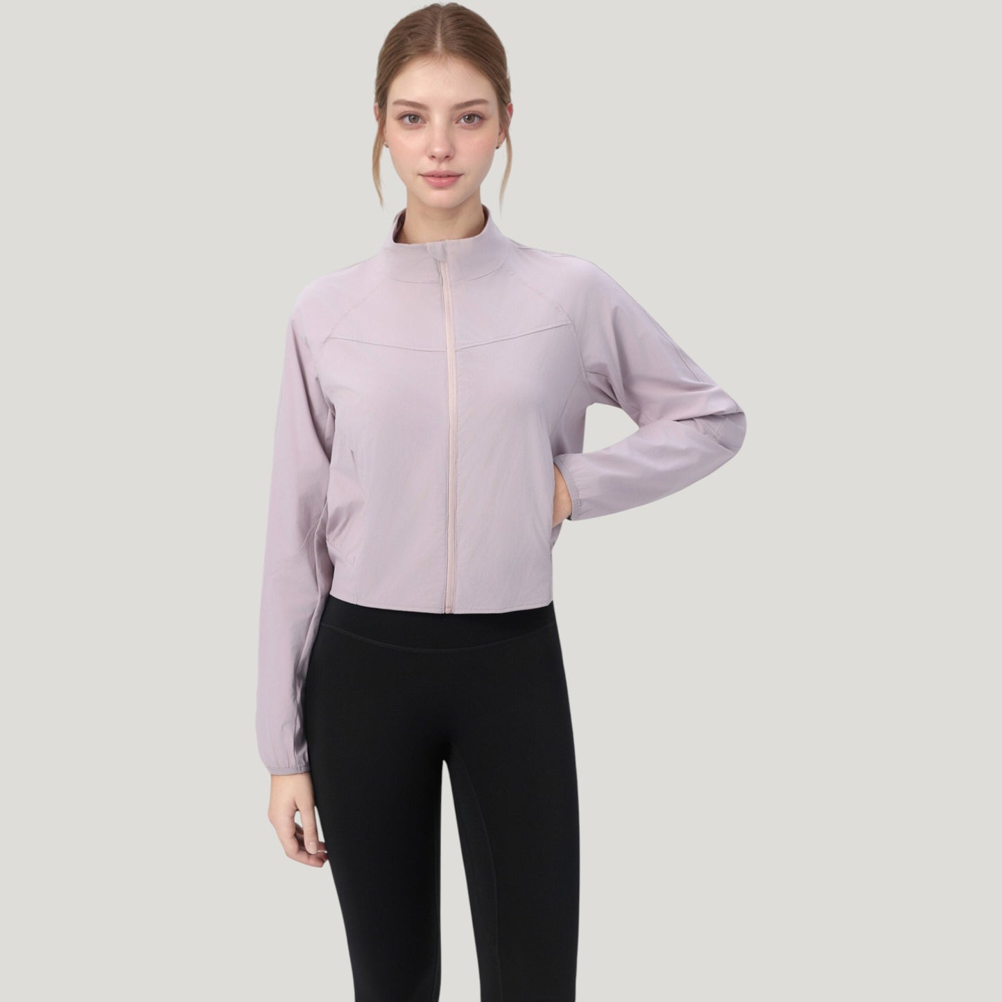 Lightweight Zip Up Active Jacket with Stand Collar and Slim Fit