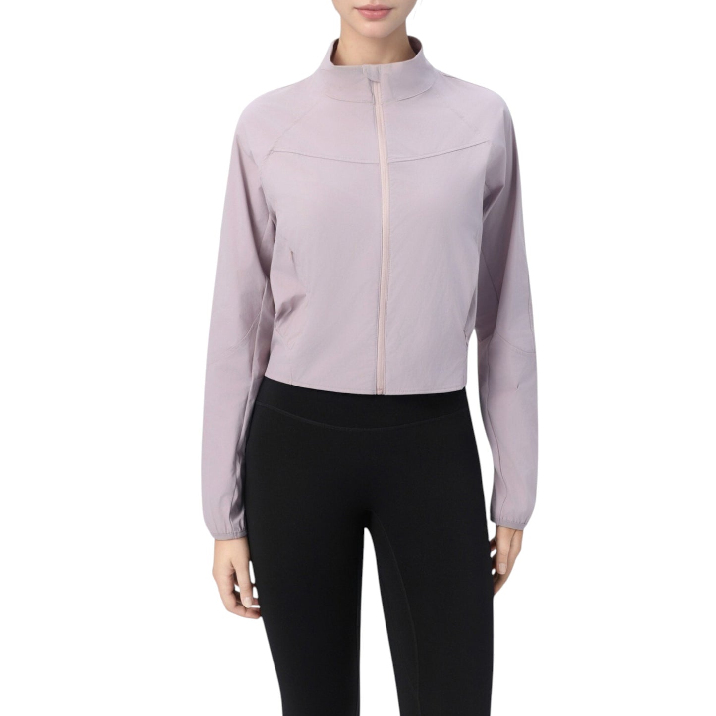 Lightweight Zip Up Active Jacket with Stand Collar and Slim Fit