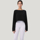 Cropped Long Sleeve Active Top with Relaxed Fit and Crew Neck