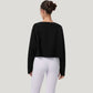 Cropped Long Sleeve Active Top with Relaxed Fit and Crew Neck