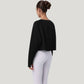 Cropped Long Sleeve Active Top with Relaxed Fit and Crew Neck