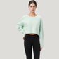 Cropped Long Sleeve Active Top with Relaxed Fit and Crew Neck