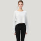 Cropped Long Sleeve Active Top with Relaxed Fit and Crew Neck